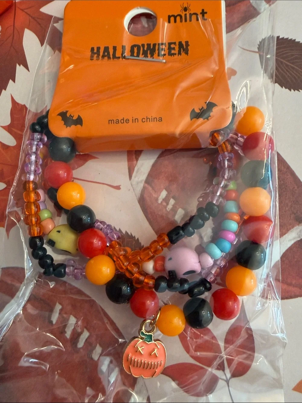 Mint Kids Halloween Beaded Bracelet Set: Multicolor w/Orange Pumpkin Charm